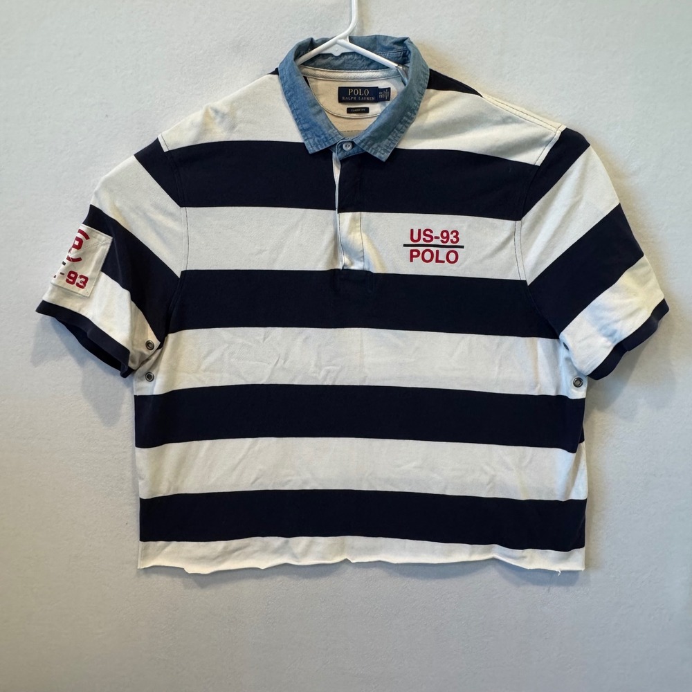 Polo Ralph Lauren CP RL-93 Cropped Striped Polo Shirt Navy White XXL